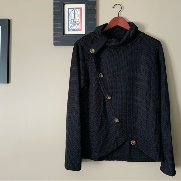 NWT 💎 Black Knitted Button Over-the-Head Cardigan - Picture 1 of 9